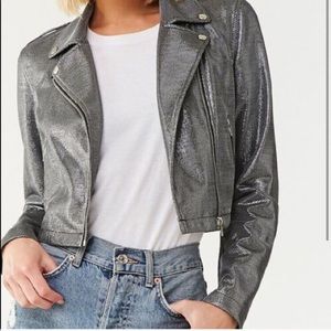 NWT Forever21 Silver Metallic Moto Jacket Size S